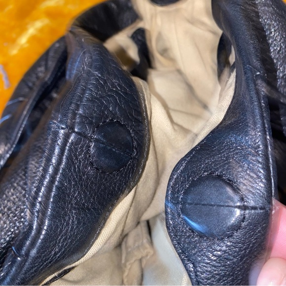 Elliott Lucca Black Leather Drawstring Bucket Bag Medium Diamond Embossed - Picture 12 of 12